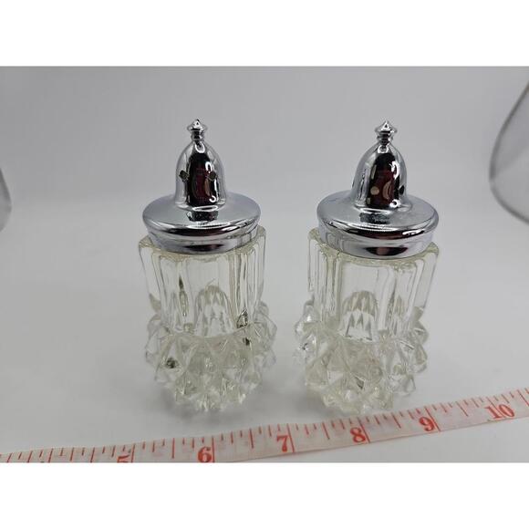 VTG Indiana Glass Diamond Point Salt & Pepper Shakers Crystal NOS - Picture 5 of 11